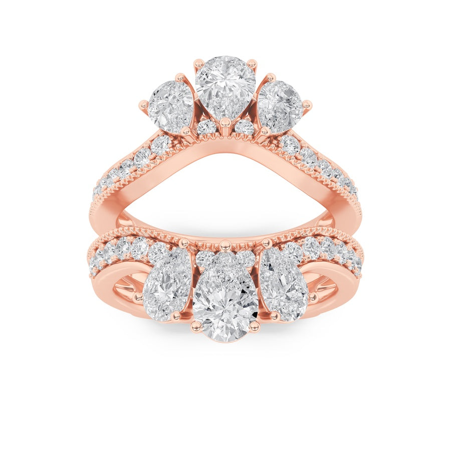 2Cttw Pear Shaped Lab Grown Diamond (F/VS) InsertJacket Ring in 14K Gold