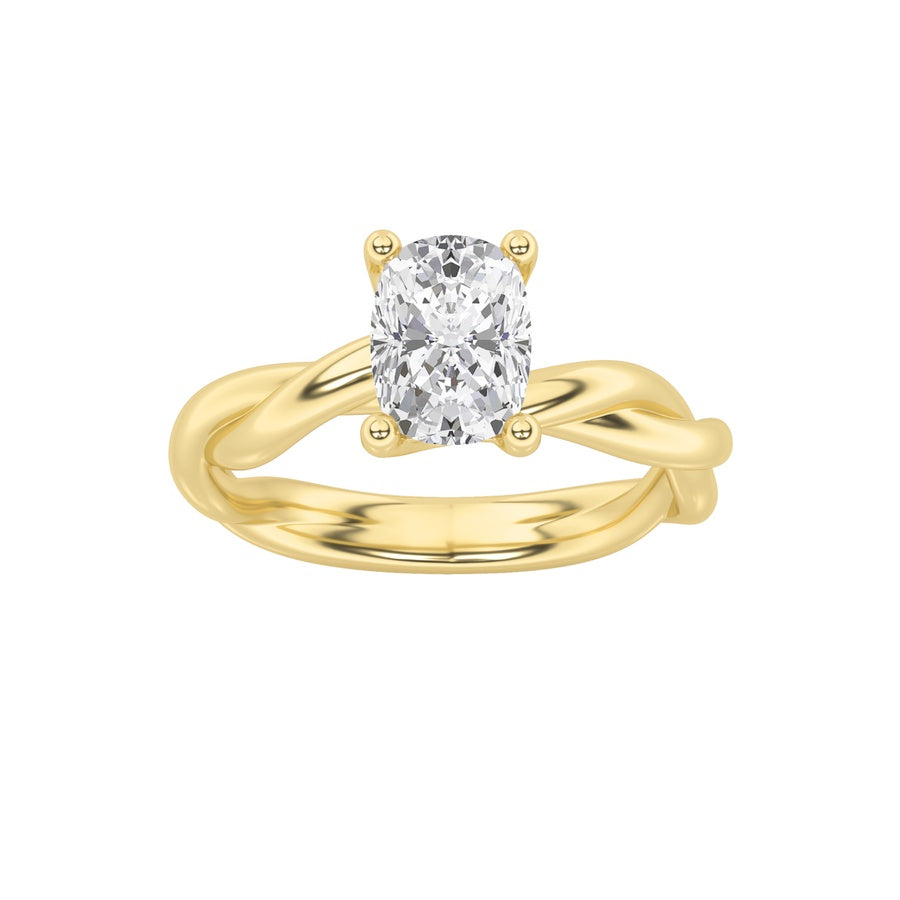 1Cttw Elongated Cushion Shaped Lab Grown Diamond (F/VS) Twisted Shank Solitaire Engagement Ring in 14K Gold
