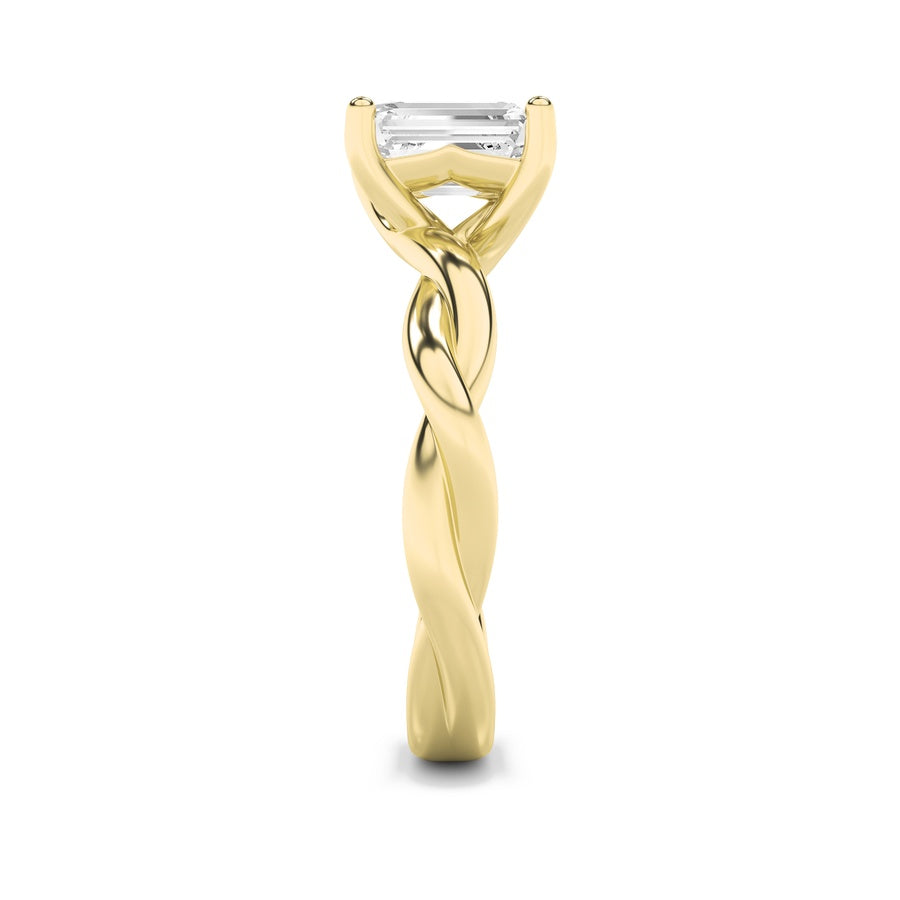 3Cttw Emerald Shaped Lab Grown Diamond (F/VS) Twisted Shank Solitaire Engagement Ring in 14K Gold