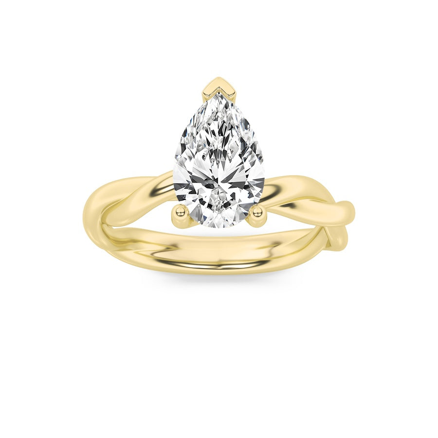 1Cttw Pear Shaped Lab Grown Diamond (F/VS) TwistedShank Solitaire Engagement Ring in 14K Gold
