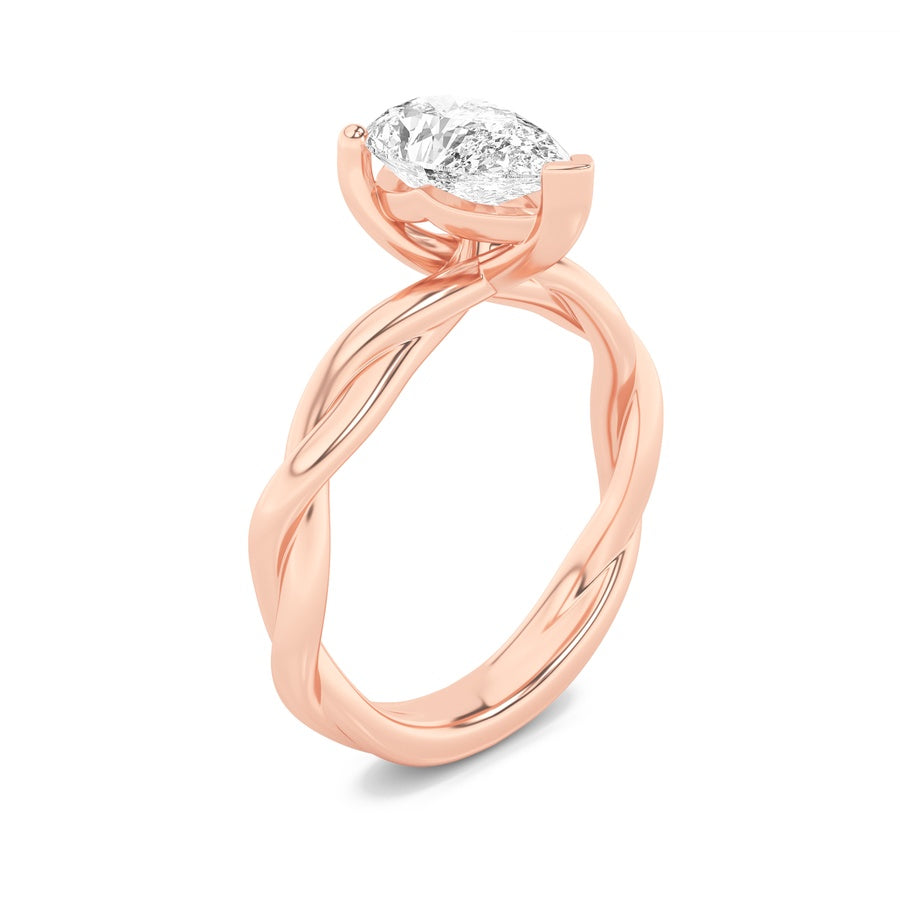 1.5Cttw Pear Shaped Lab Grown Diamond (F/VS) Twisted Shank Solitaire Engagement Ring in 14K Gold