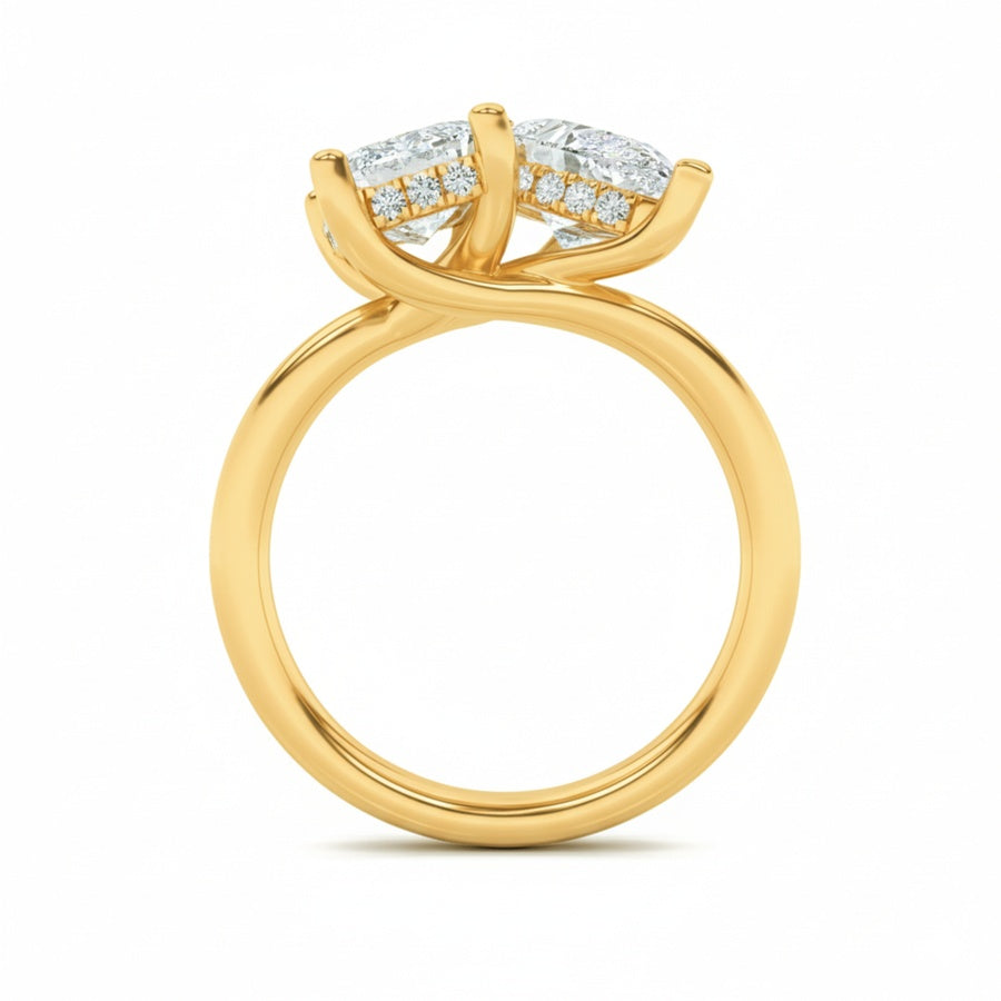 3Cttw Emerald Shaped Lab Grown Diamond (F/VS) Toiet Moi Engagement Ring in 14K Gold