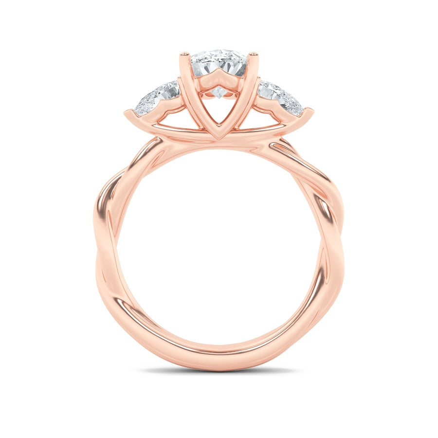 2Cttw Oval Shaped Lab Grown Diamond (F/VS) Three Stone Twisted Band Engagement Ring in 14K Gold