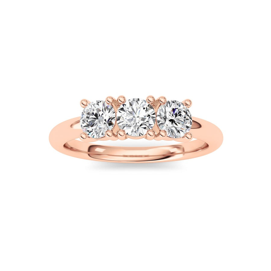 0.75Cttw Round Shaped Lab Grown Diamond (F/VS) Three Stone Band Ring in 14K Gold