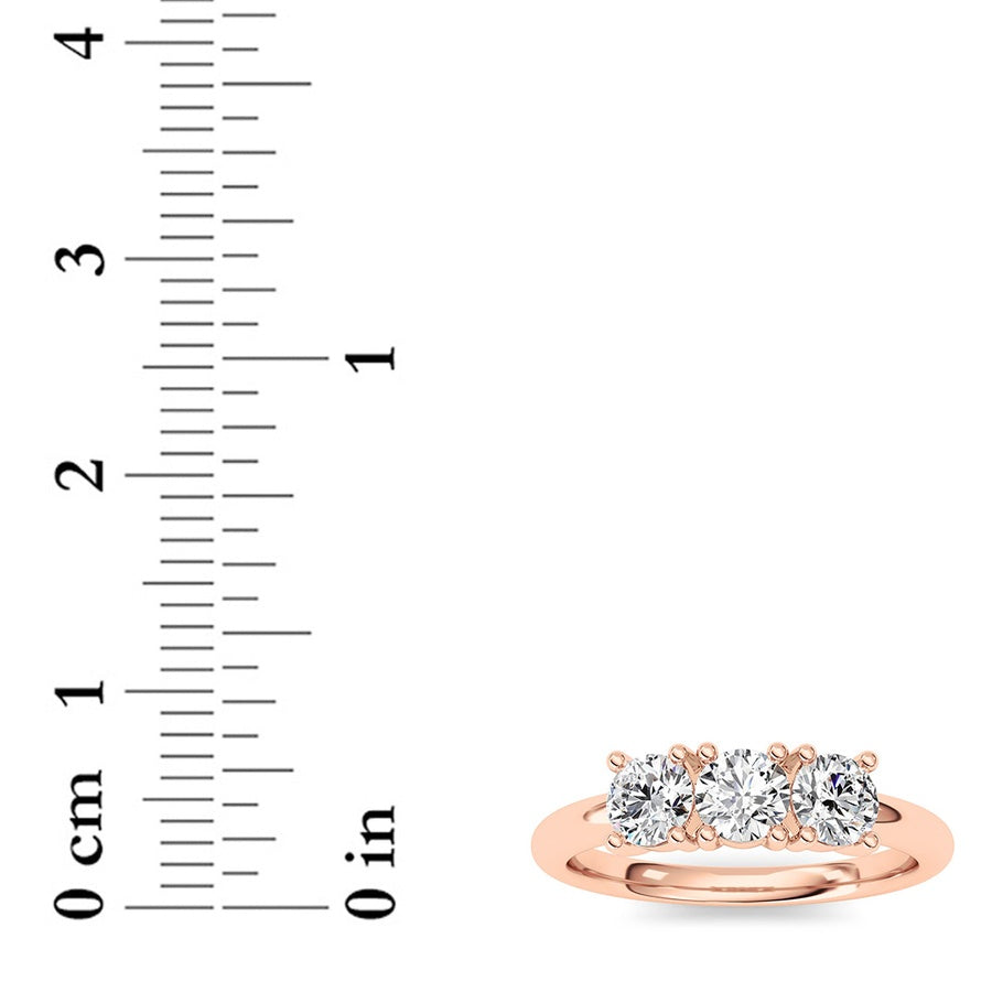 0.75Cttw Round Shaped Lab Grown Diamond (F/VS) Three Stone Band Ring in 14K Gold
