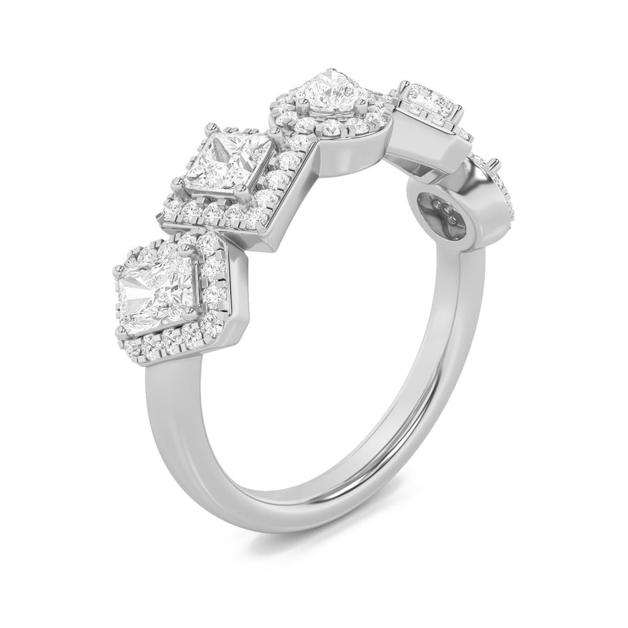 Princess Shape Five Stone Halo Fashion Ring lab grown diamond