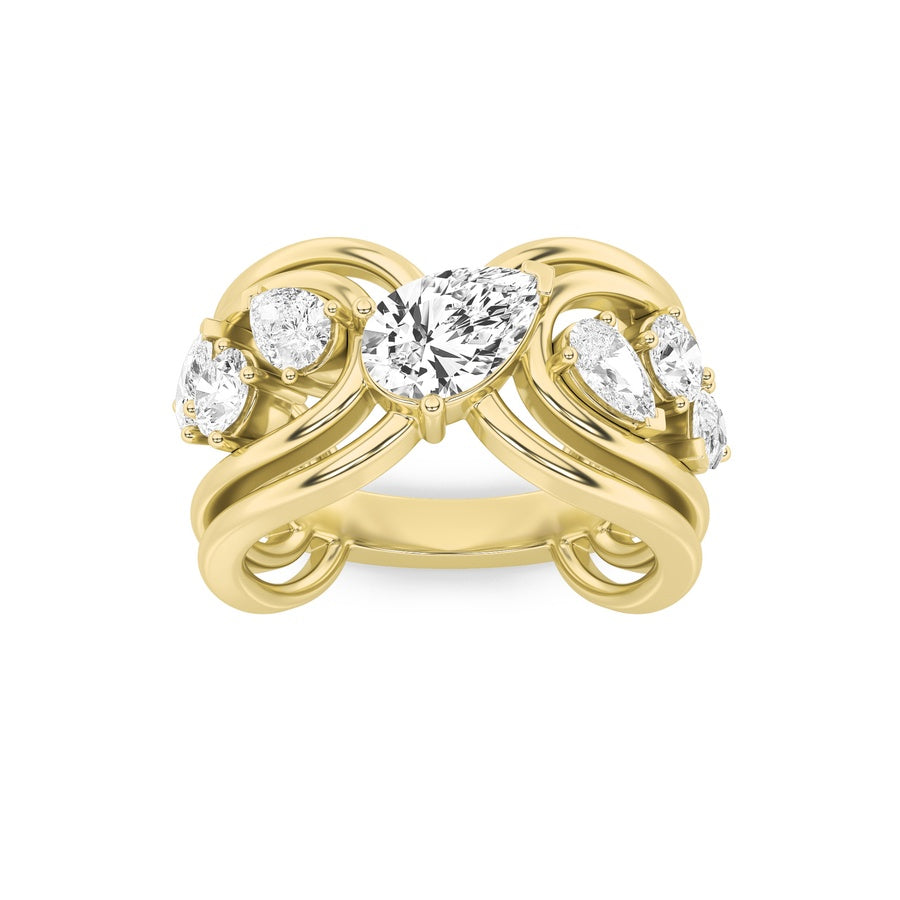2Cttw Pear Shaped Lab Grown Diamond (F/VS) Seven Stone Fashion Ring in 14K Gold