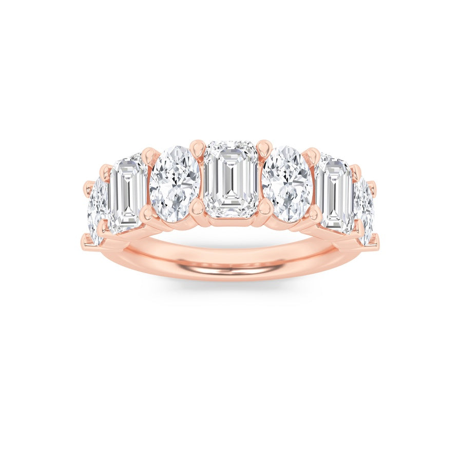 3Cttw Emerald Shaped Lab Grown Diamond (F/VS) Seven Stone Band Ring in 14K Gold