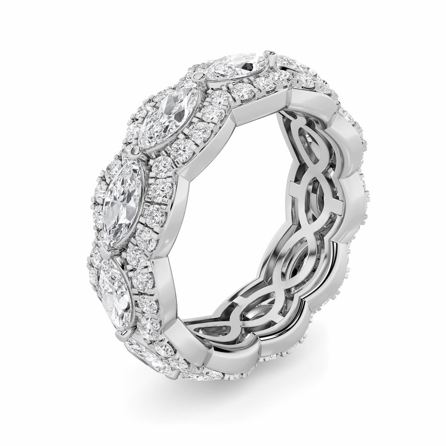 4Cttw Marquise Shaped Lab Grown Diamond (F/VVS) Eternity Band Ring in 14K Gold