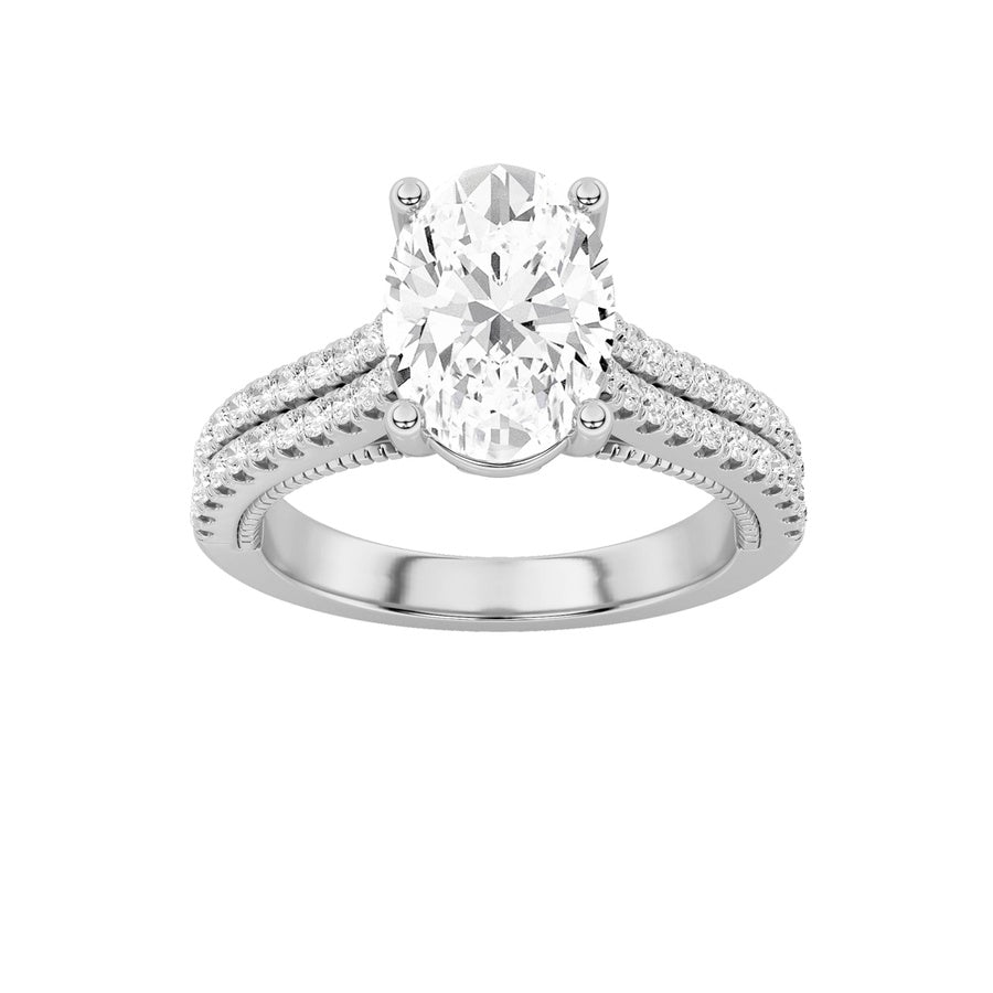 2Cttw Oval Shaped Lab Grown Diamond (F/VS) Two RowFancy Accented Engagement Ring in 14K Gold