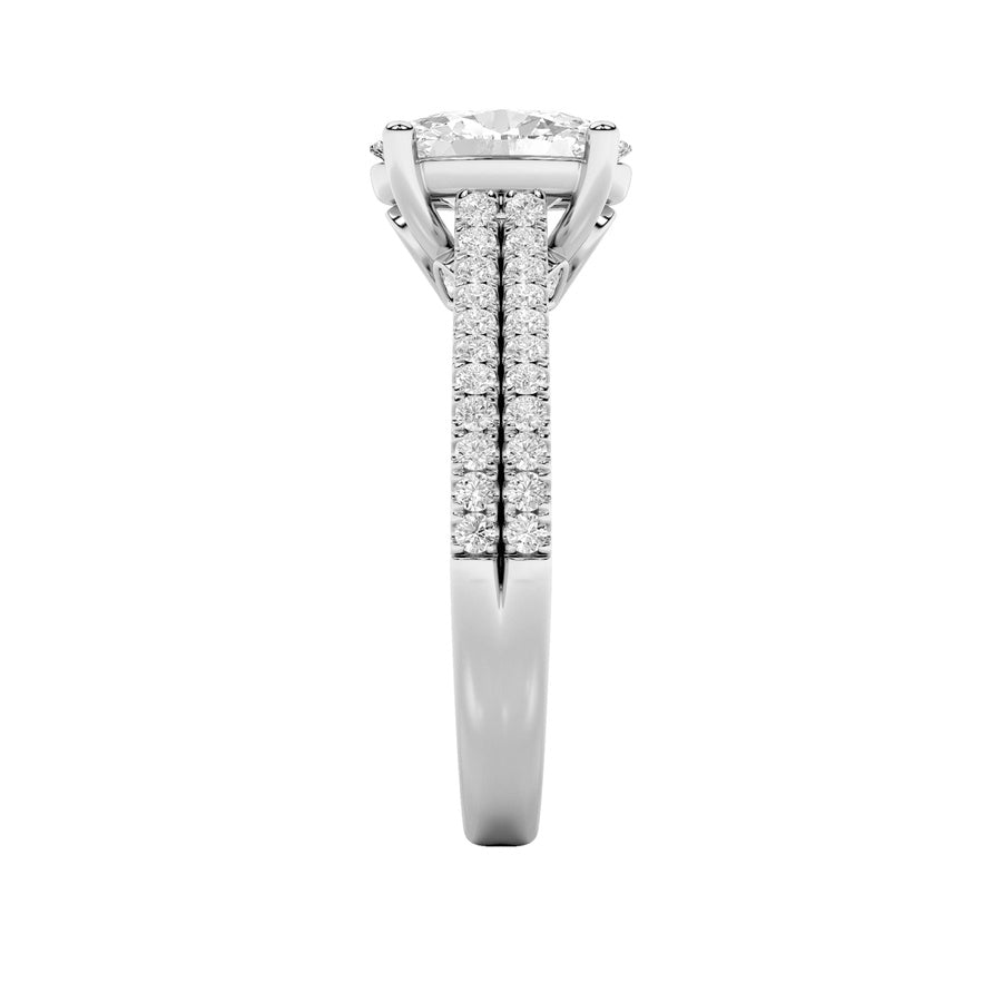 2Cttw Oval Shaped Lab Grown Diamond (F/VS) Two RowFancy Accented Engagement Ring in 14K Gold