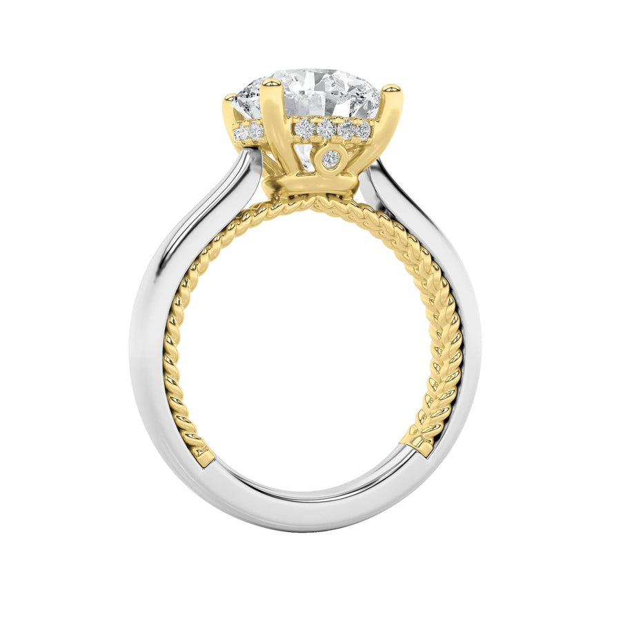 3.5Cttw Round Shaped Lab Grown Diamond (F/VS) Hidden Halo Two Tone Engagement Ring in 14K Gold
