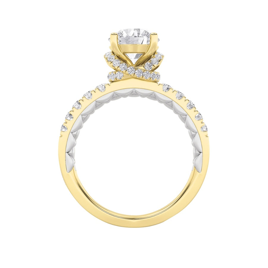 Round Shape Two Tone Accented Fancy Engagement Ring lab grown diamond