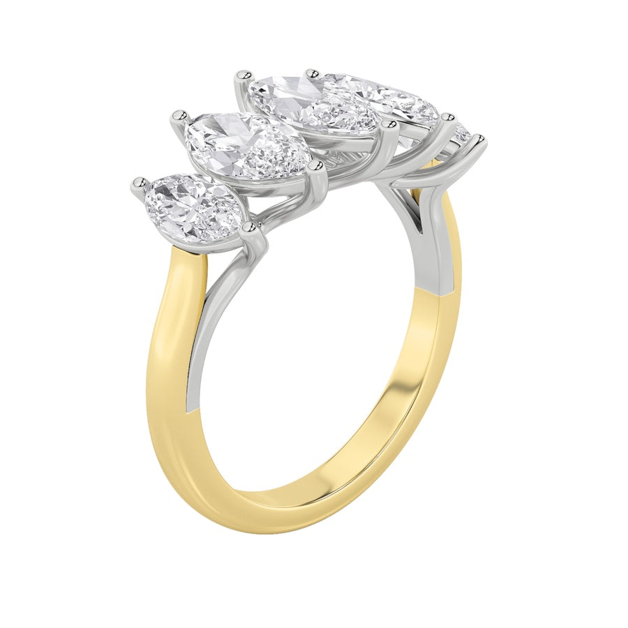 2.5Cttw Marquise Shaped Lab Grown Diamond (F/VS) Five Stone Ring in 14K Gold