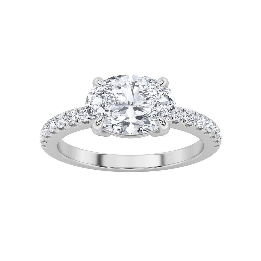 1.5Cttw Oval Shaped Lab Grown Diamond (F/VS) EastWest Accented Ring in 14K Gold