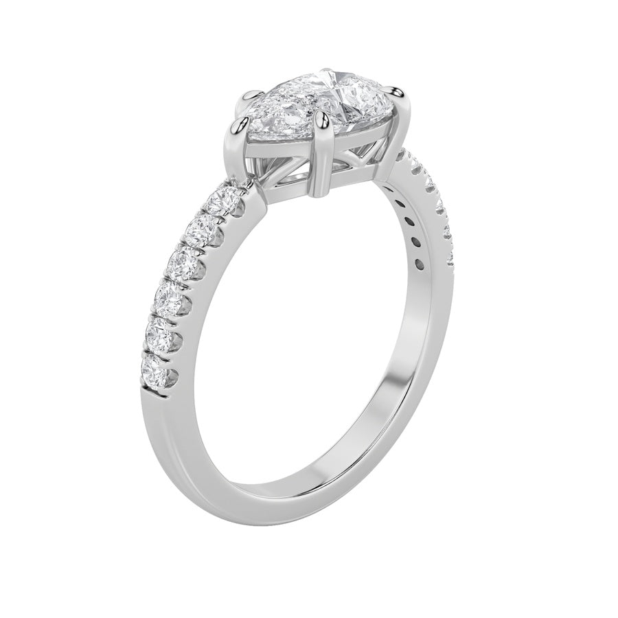 1.5Cttw Pear Shaped Lab Grown Diamond (F/VS) EastWest Accented Ring in 14K Gold