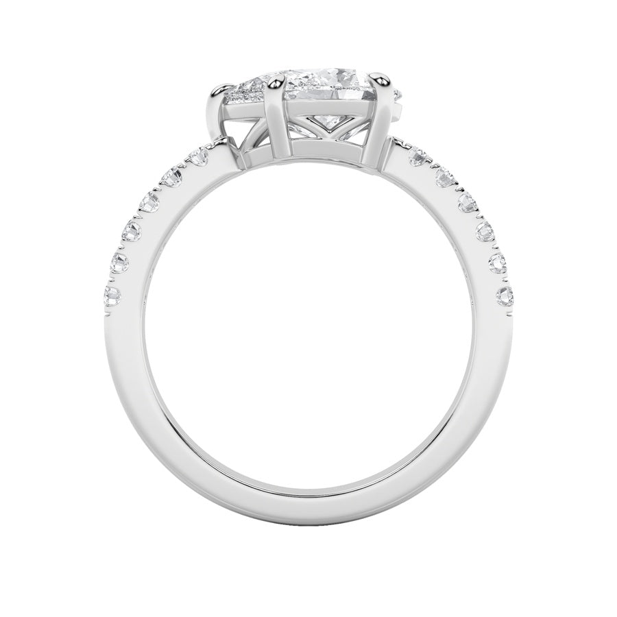 1.5Cttw Pear Shaped Lab Grown Diamond (F/VS) EastWest Accented Ring in 14K Gold