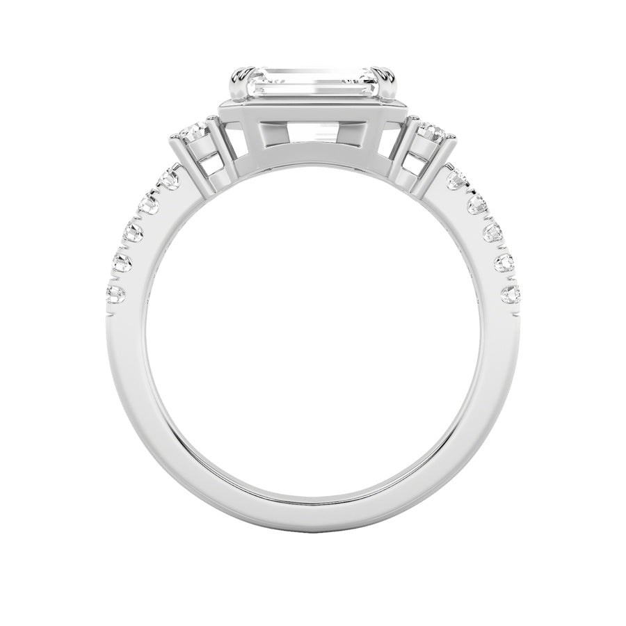 2Cttw Emerald Shaped Lab Grown Diamond (F/VS) EastWest Accented Three Stone Ring in 14K Gold