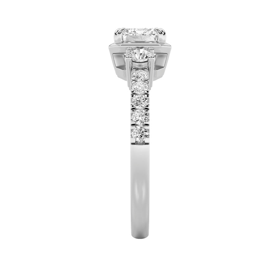 2Cttw Emerald Shaped Lab Grown Diamond (F/VS) EastWest Accented Three Stone Ring in 14K Gold