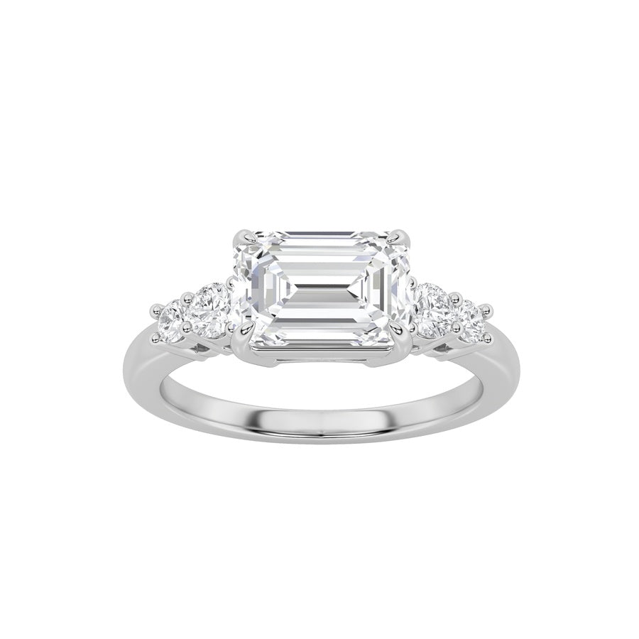 Emerald Shape East West Accented Three Stone Ring lab grown diamond
