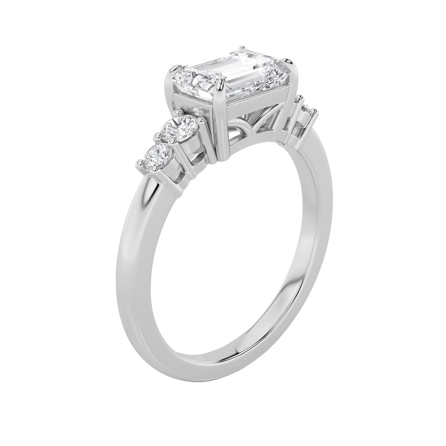 Emerald Shape East West Accented Three Stone Ring lab grown diamond