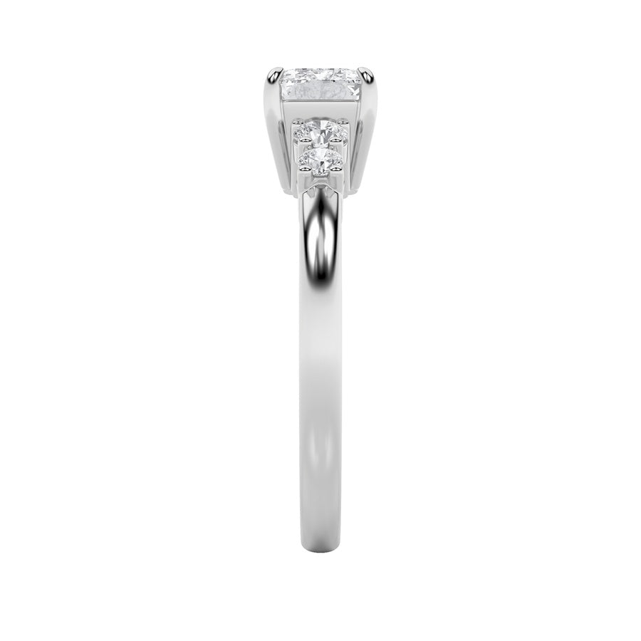 Emerald Shape East West Accented Three Stone Ring lab grown diamond