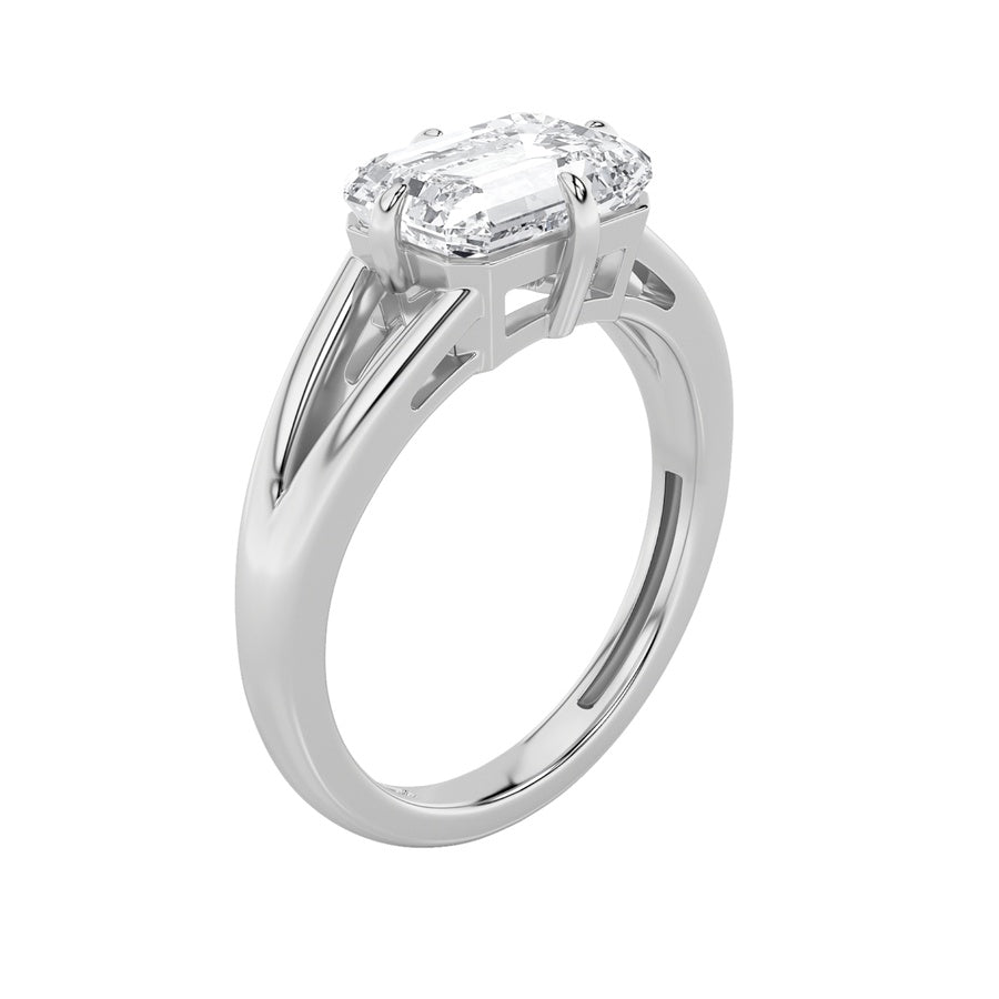2.5Cttw Emerald Shaped Lab Grown Diamond (F/VS) East West Solitaire Ring in 14K Gold