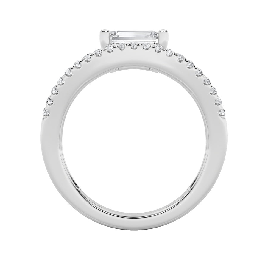 1.5Cttw Emerald Shaped Lab Grown Diamond (F/VS) East West Accented Solitaire Ring in 14K Gold