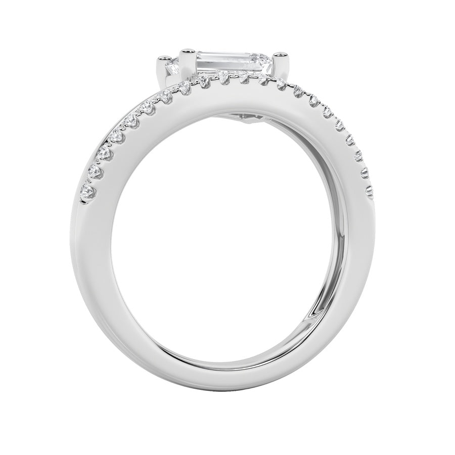 1.5Cttw Emerald Shaped Lab Grown Diamond (F/VS) East West Accented Solitaire Ring in 14K Gold