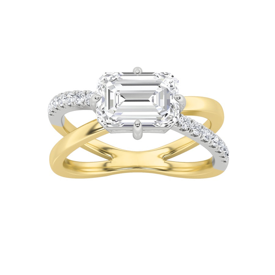 2Cttw Emerald Shaped Lab Grown Diamond (F/VS) EastWest Accented Solitaire Ring in 14K Gold