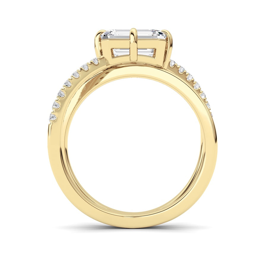 2Cttw Emerald Shaped Lab Grown Diamond (F/VS) EastWest Accented Solitaire Ring in 14K Gold