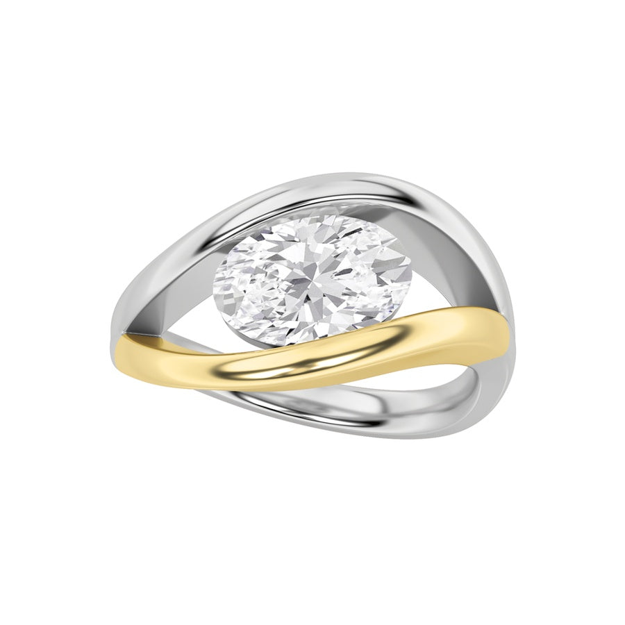 Oval Shape East West Solitaire Ring lab grown diamond