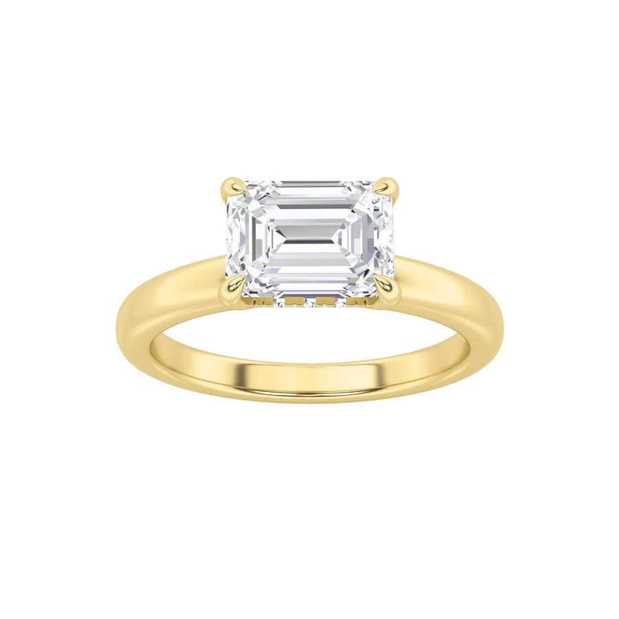 1.5Cttw Emerald Shaped Lab Grown Diamond (F/VS) East West Solitaire Ring in 14K Gold