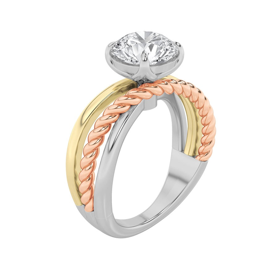 Round Shape Tri Color Solitaire Engagement Ring lab grown diamond