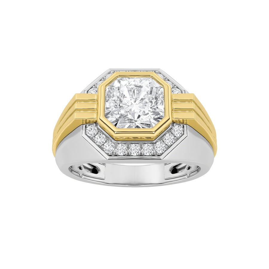 3Cttw Asscher Shaped Lab Grown Diamond (F/VS) MensRing in 14K Gold