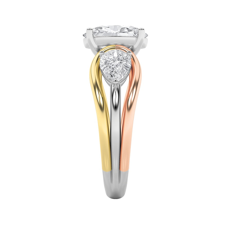 Oval Shape Tri Color Solitaire Engagement Ring lab grown diamond