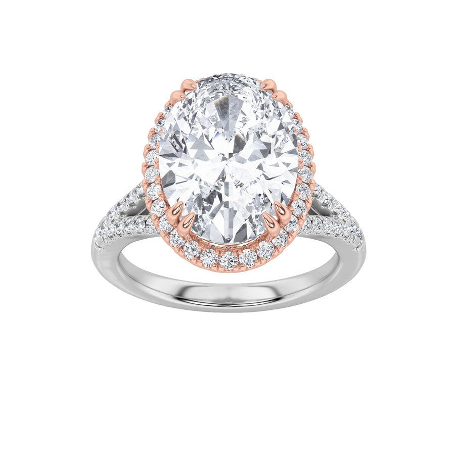 4.5Cttw Oval Shaped Lab Grown Diamond (F/VS) BoldAccented Statement Engagement Ring in 14K Gold