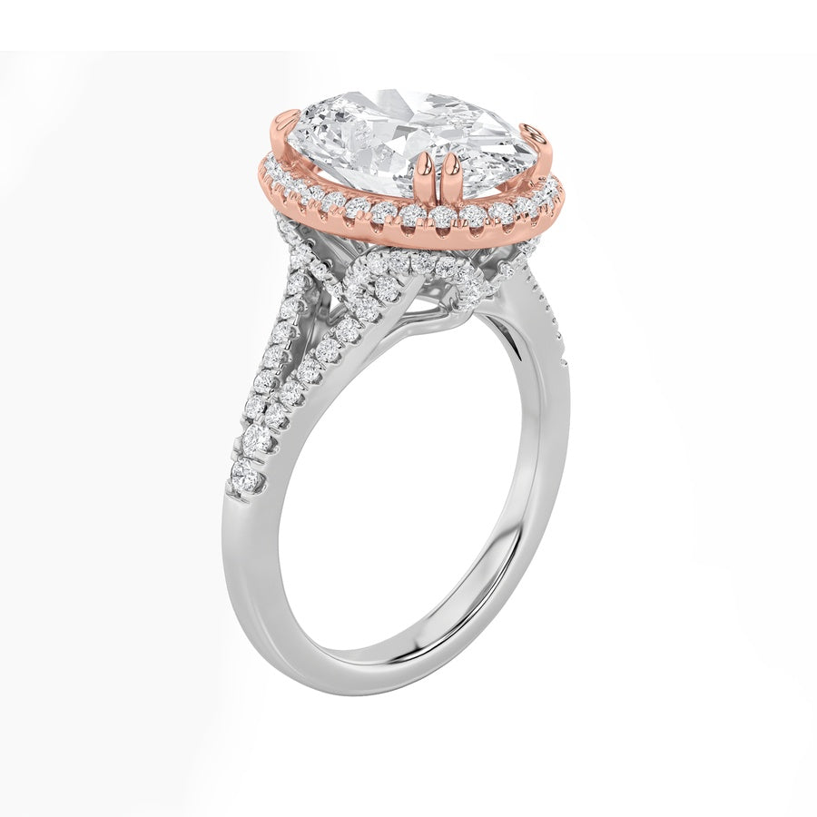 4.5Cttw Oval Shaped Lab Grown Diamond (F/VS) BoldAccented Statement Engagement Ring in 14K Gold