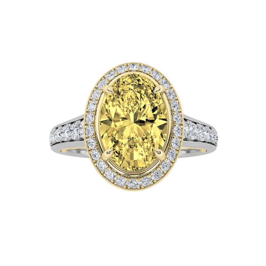 3.5Cttw Oval Shaped Lab Grown Diamond (F/VS) BoldAccented Statement Engagement Ring in 14K Gold