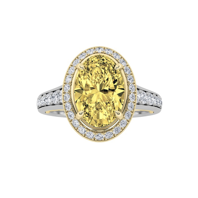 3.5CTW Oval Shaped Lab Grown Diamond (F/VS) Bold Accented Statement Engagement Ring in 14K Gold