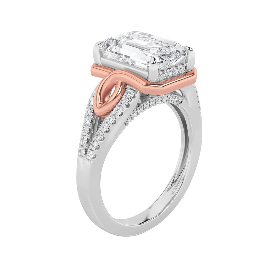 Emerald Shape Bold Accented Two Tone Engagement Ring lab grown diamond