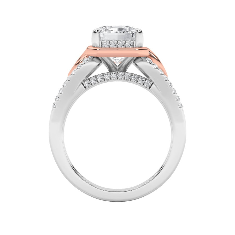 Emerald Shape Bold Accented Two Tone Engagement Ring lab grown diamond