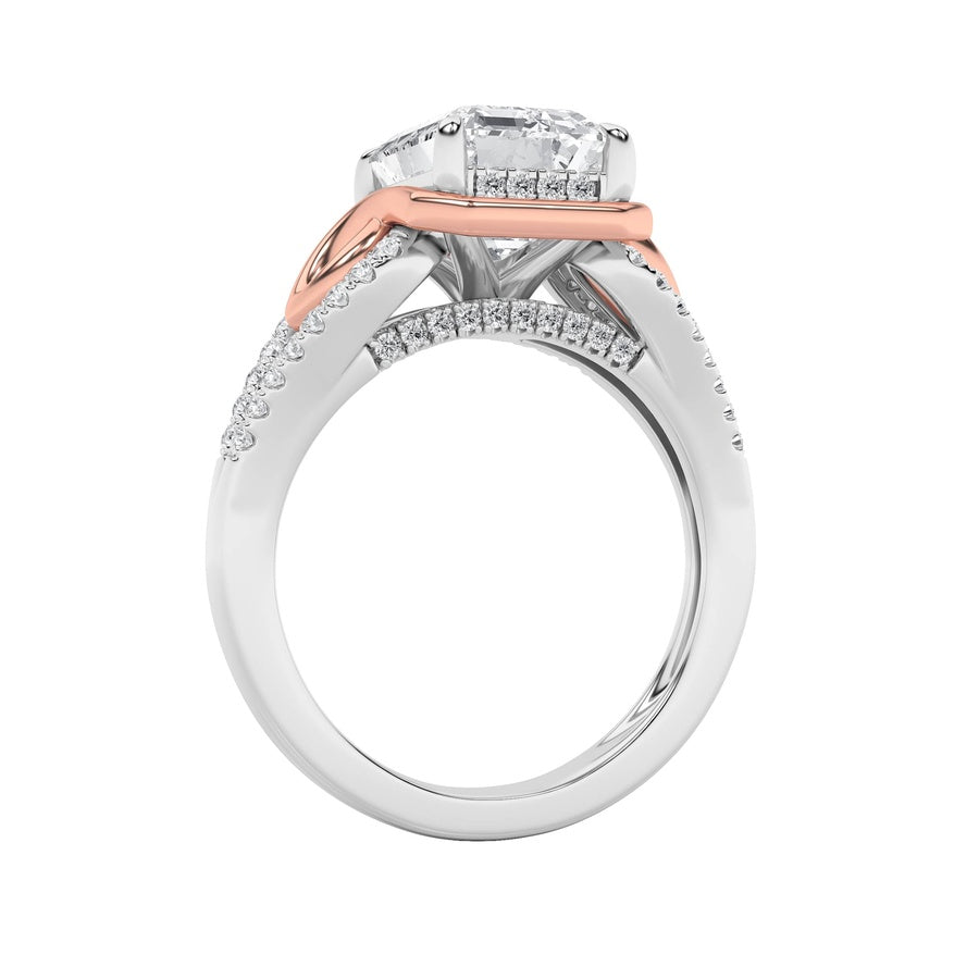 Emerald Shape Bold Accented Two Tone Engagement Ring lab grown diamond