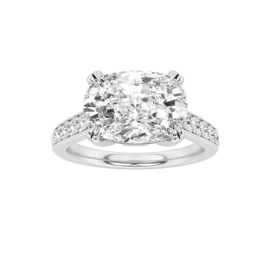 Cushion Shape Bold Accented East West Set Engagement Ring lab grown diamond