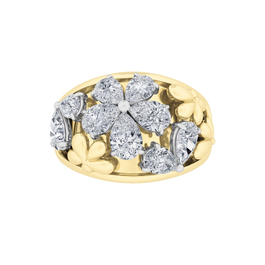 2.5Cttw Pear Shaped Lab Grown Diamond (F/VS) FancyFlower Ring in 14K Gold