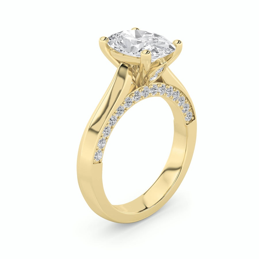 3Cttw Oval Shaped Lab Grown Diamond (G/VS) Accented Solitaire Engagement Ring in 14K Gold