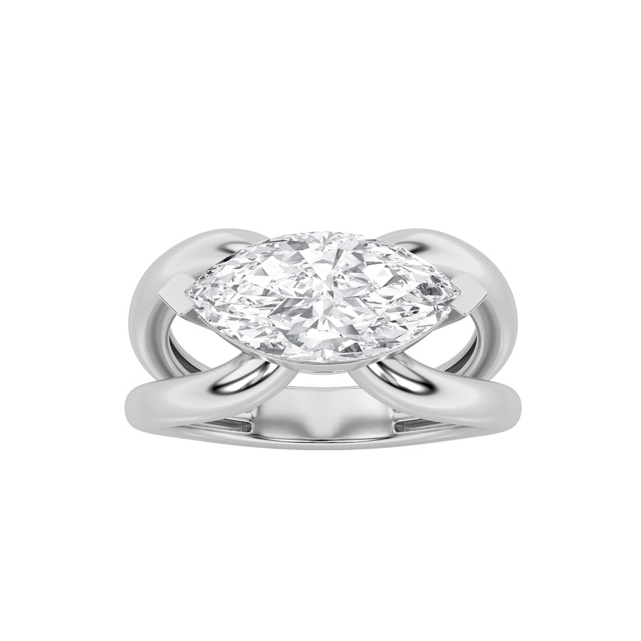 2Cttw Marquise Shaped Lab Grown Diamond (G/VS) East West Solitaire Fancy Ring in 14K Gold