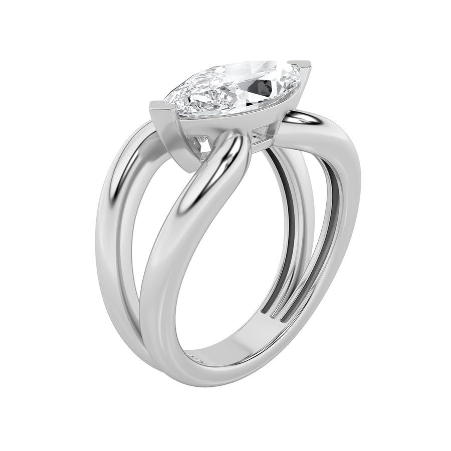 2Cttw Marquise Shaped Lab Grown Diamond (G/VS) East West Solitaire Fancy Ring in 14K Gold