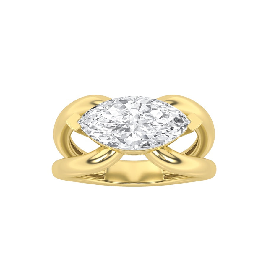2Cttw Marquise Shaped Lab Grown Diamond (G/VS) East West Solitaire Fancy Ring in 14K Gold