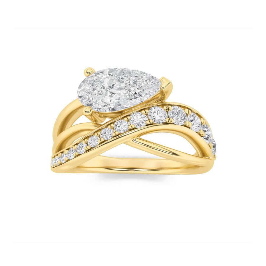 2Cttw Pear Shaped Lab Grown Diamond (G/VS) Ring in14K Gold